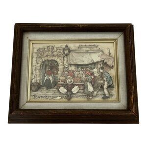 Signed 3D Anton Pieck Framed Art – Vintage Dutch Village Scene – Raised Relief S
